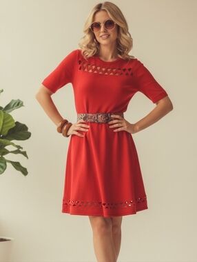 Adrienne Vittadini Red Cutout A-Line Dress